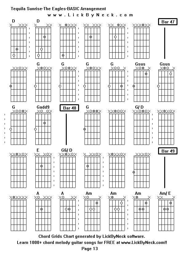 Chord Grids Chart of chord melody fingerstyle guitar song-Tequila Sunrise-The Eagles-BASIC Arrangement,generated by LickByNeck software.